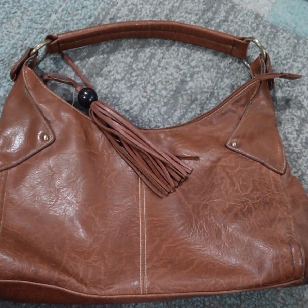 Vintage America Tan Hobo Bag with Tassel